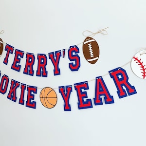 all star sports birthday decor, multi sport first birthday, rookie of the year, my rookie year, football baseball soccer ball basketball