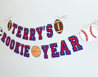 all star sports birthday decor, multi sport first birthday, rookie of the year, my rookie year, football baseball soccer ball basketball