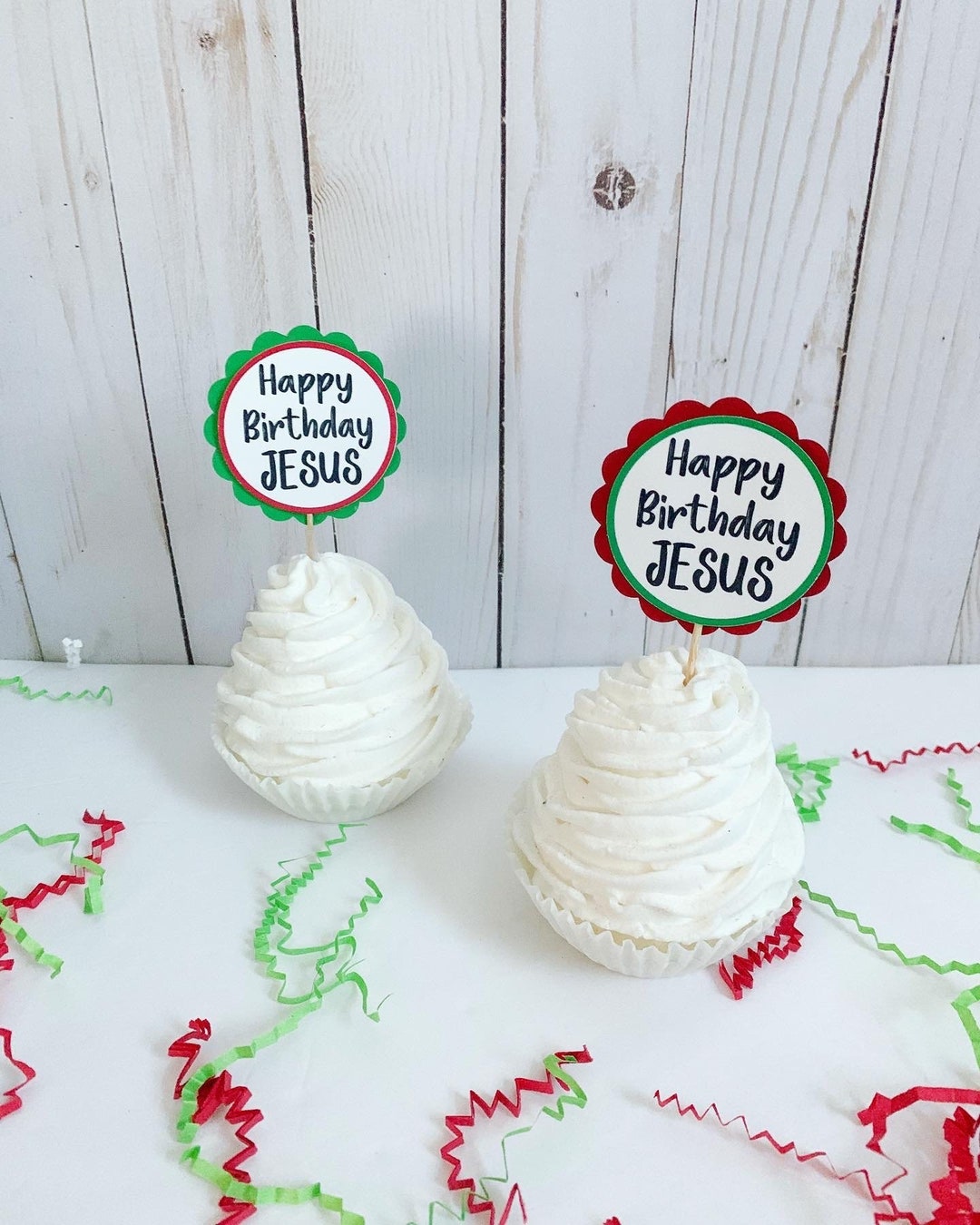 Happy Birthday Jesus Cupcake Toppers*red and Green Cupcake Toppers ...