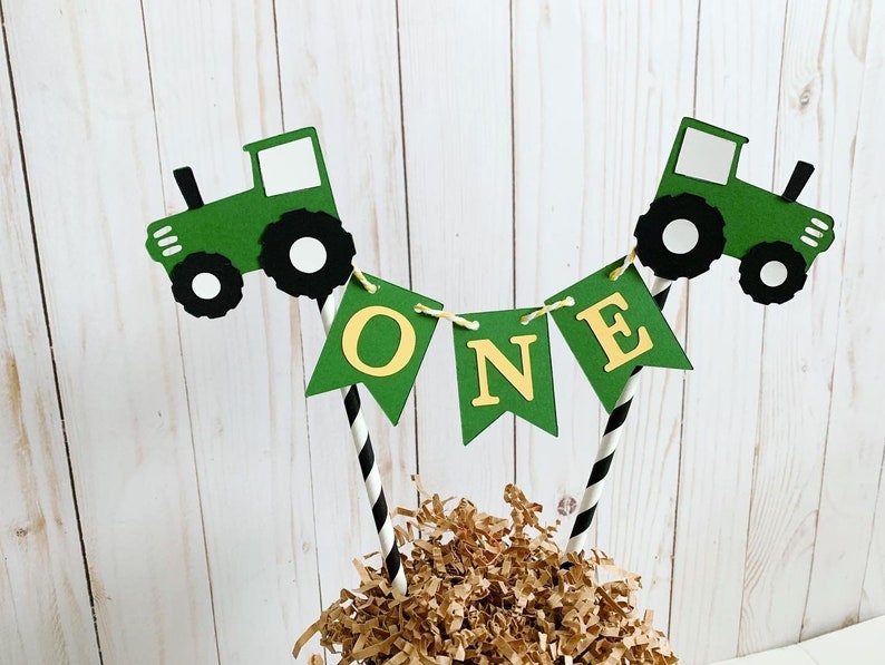 green tractor birthday decorations, barnyard birthday decorations, green tractor cake topper, old macdonald had a farm baby shower cake image 2