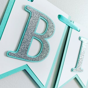 Name and Co Birthday Decorations, Silver Glitter First Birthday, Robin's Egg and Silver Birthday Decorations, Silver Glitter Birthday image 3