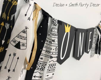 Wild One High Chair Banner, Black & Gold First Birthday Decor