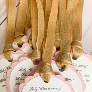 pink and gold glitter baby shower favor tags, barefoot wine party favor tags, baby shower favors, mini champagne baby shower favors image 3