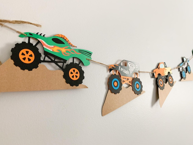 monster trucks banner for a  monster jam inspired birthday or bedroom decor