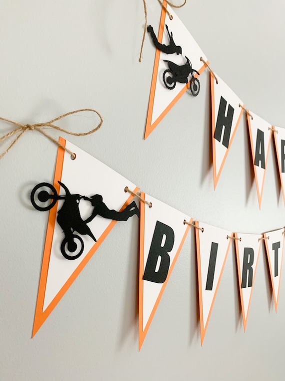 dirt bike banner*racing banner*dirt bike party*motocross party*motocross banner*supercross banner*supercross party*orange dirt bike birthday Il_570xn
