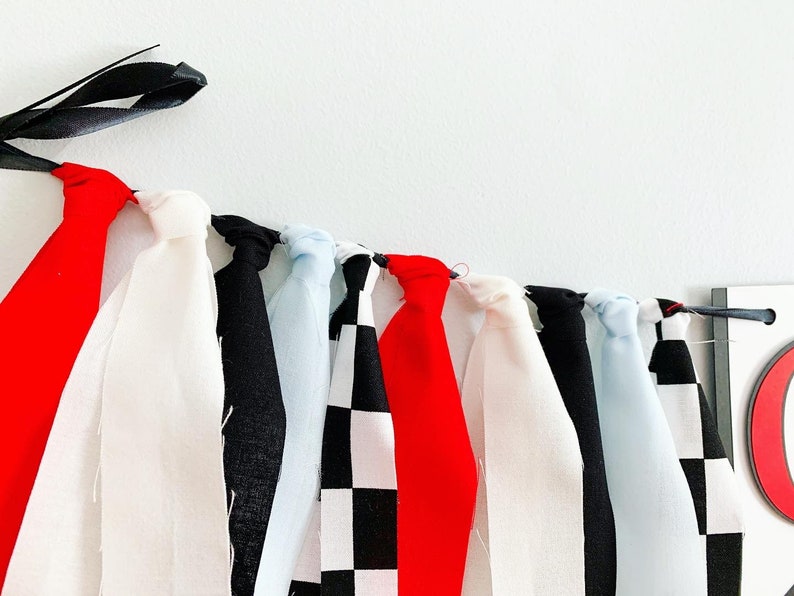 black white red pale sky blue checkerede flag fast one first birthday decorations high chair banner