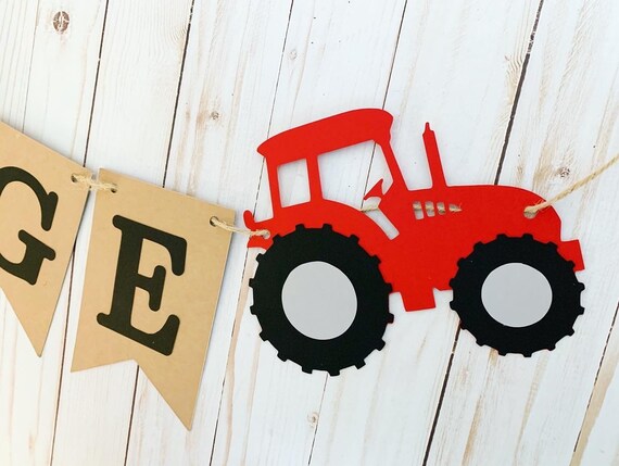 red tractor birthday decorations, tractor birthday decorations, tractor baby shower banner, tractor nursery decor Il_570xn