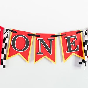 racing high chair first birthday banner
