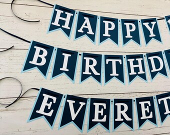 Surf's Up Birthday Banner, Navy Blue, Light Blue and White