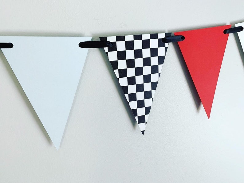 racing birthday decorations, race car birthday decor, formula 1 birthday decor, fast one banner, checkered flag pennant banner, two fast image 1