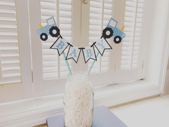blue tractor birthday decorations, light blue navy tractor baby shower cake birthday decorations, tractor cake topper, tractor baby boy Il_570xn