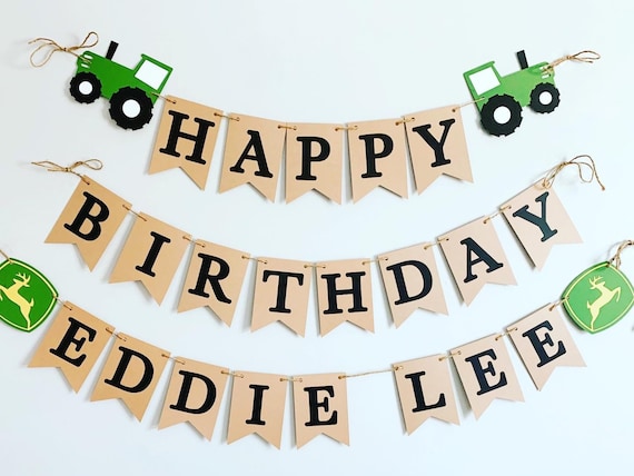 tractor birthday decorations, tractor barnyard birthday decorations, green tractor birthday banner, green tractor baby shower, eieio Il_570xn