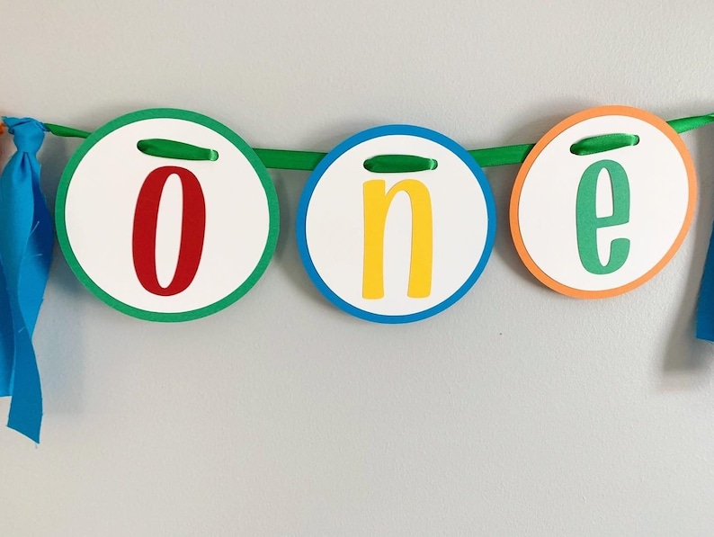 Let's have a ball, It's a ball to be one high chair banner featuring primary colors