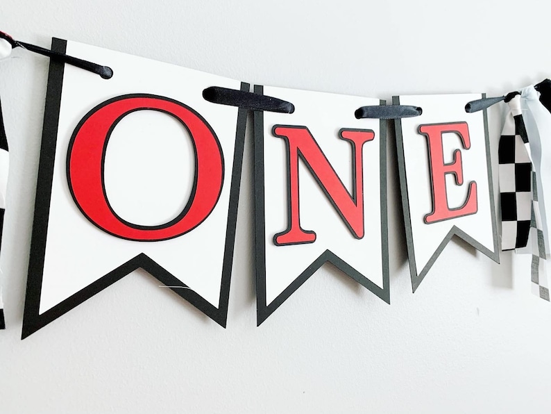 black white red pale sky blue checkerede flag fast one first birthday decorations high chair banner