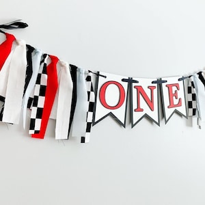 fast one birthday party, race car birthday party, checkered flag birthday banner, race car high chair banner, cake smash photo banner