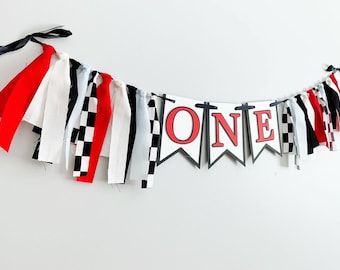 fast one birthday party, race car birthday party, checkered flag birthday banner, race car high chair banner, cake smash photo banner