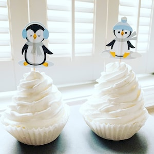 Penguin Cupcake Toppers, Winter ONEderland birthday decorations, Penguin Birthday Decorations, Penguin Cake Topper, Winter Party Decor