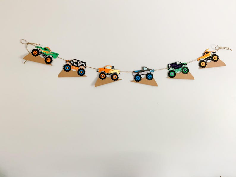 monster trucks banner for a  monster jam inspired birthday or bedroom decor