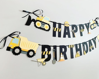 construction birthday party decorations, excavator, dump truck, cement mixer, construction vehicles, under construction, construction banner