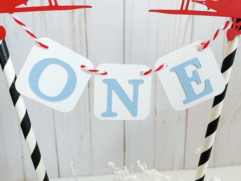 biplane vintage first birthday cake topper bunting