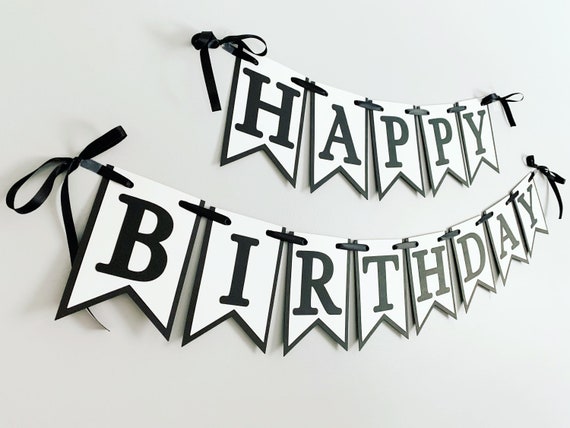 Black and White Happy Birthday Banner, Black and White Party Decorations -   Sweden