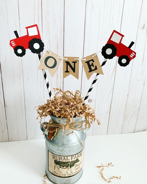 red tractor birthday decorations, barnyard birthday decorations, red tractor cake topper, old macdonald had a farm baby shower cake topper Il_570xn