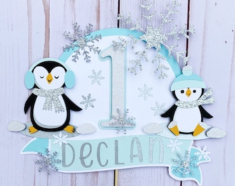 Winter ONEderland birthday decorations, Penguin Birthday Cake Topper, Winter Cake Topper, Snowflake Cake Topper, Personalized birthday decor