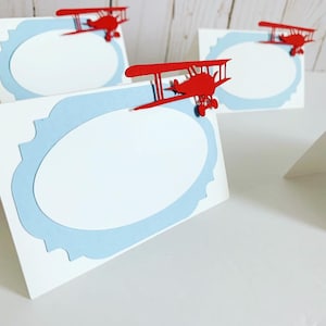 airplane time flies customizable table tent food labels party decorations