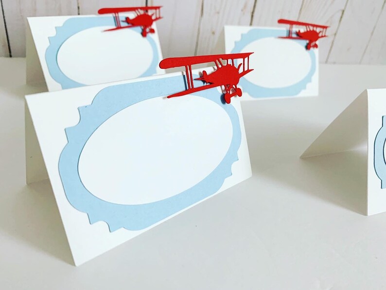 airplane time flies customizable table tent food labels party decorations