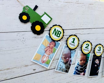 Tractor Photo Banner, Green Barnyard 1st Birthday Decoration