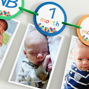 Let's have a ball first birthday milestones photo banner