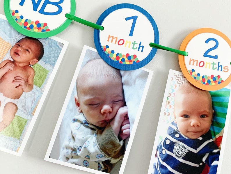 Let's have a ball first birthday milestones photo banner