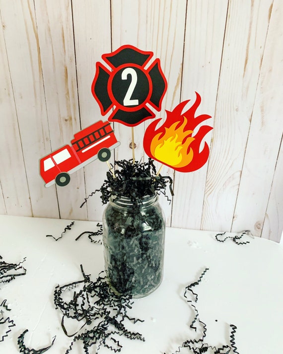 Firetruck centerpieces * Firetruck party * Firetruck birthday party decorations * Firefighter birthday * Firefighter baby shower * fireman Il_570xn