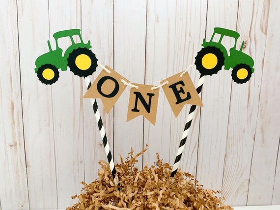 green tractor birthday decorations, barnyard birthday decorations, green tractor cake topper, eieio cake topper, tractor birthday Il_570xn
