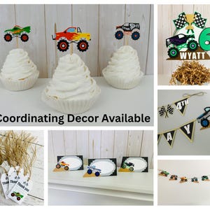 Monster Truck Birthday Decorations, Monster Truck Banner, Monster Truck Rally, Monster Jam, Grave Digger El Toro Loco Dragon Megalodon afbeelding 9