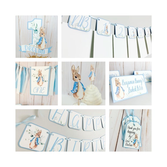 Peter Rabbit Birthday Decorations, Peter Rabbit Cake Topper, Peter Rabbit Birthday Banner, Easter Birthday, Some Bunny Is One Il_570xn