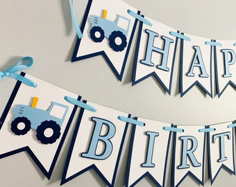 blue tractor happy birthday banner, blue tractor decorations, blue tractor baby shower, tractor birthday decorations, personalized birthday