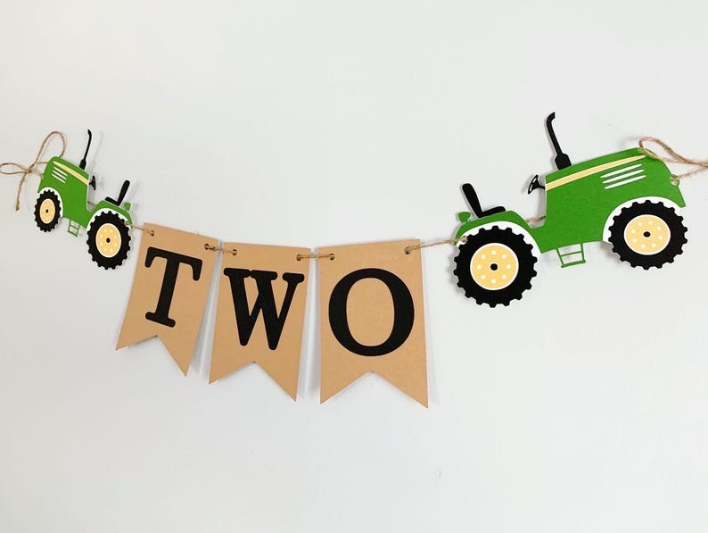 tractor age banner available in various colors to suit your party needs