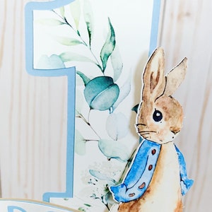 Personalized Peter Rabbit 1st Birthday Cake Topper, Baby Shower, Pink image 2