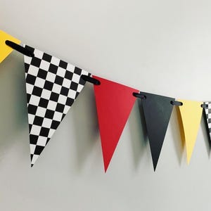 Checkered Flag Racing Pennant Banner, Race Car Birthday Decor, Motocross Decorations, Fast One, Two Fast, Winner's Circle, Racing Bedroom Red & Yellow