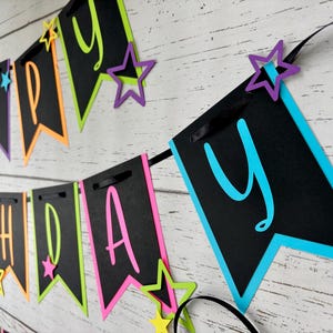 Neon Glow in the Dark Birthday Party Banner Decorations, Glow Party, Baby&#39;s First Rave, Neon Glow in the Dark Stars, Roller Skating Party
