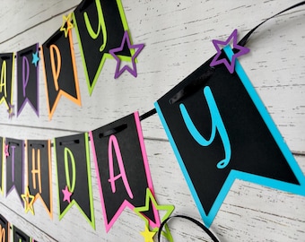 Neon Glow in the Dark Birthday Party Banner Decorations, Glow Party, Baby's First Rave, Neon Glow in the Dark Stars, Roller Skating Party
