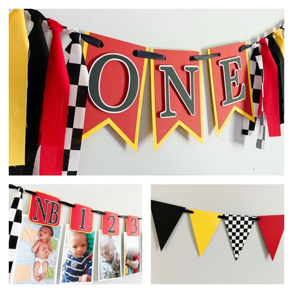Racing High Chair Banner Checkered Flag Race Car First Birthday Party Decorations