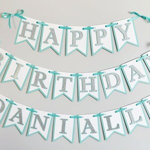 Name and Co Birthday Decorations, Silver Glitter First Birthday, Robin's Egg and Silver Birthday Decorations, Silver Glitter Birthday image 5