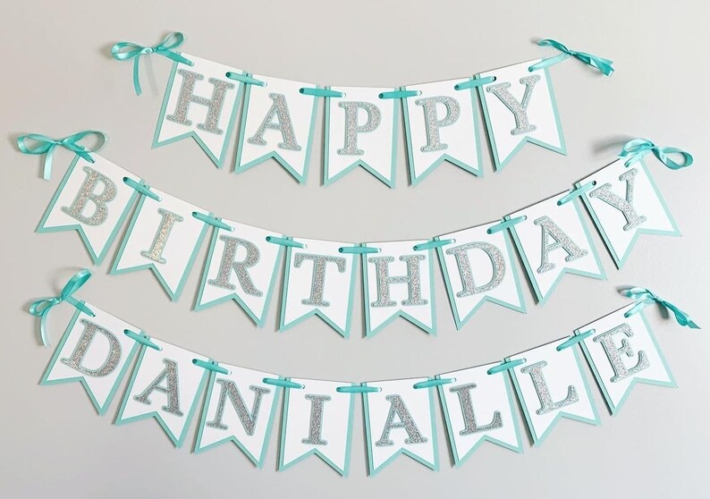 Name and Co Birthday Decorations, Silver Glitter First Birthday, Robin's Egg and Silver Birthday Decorations, Silver Glitter Birthday image 5