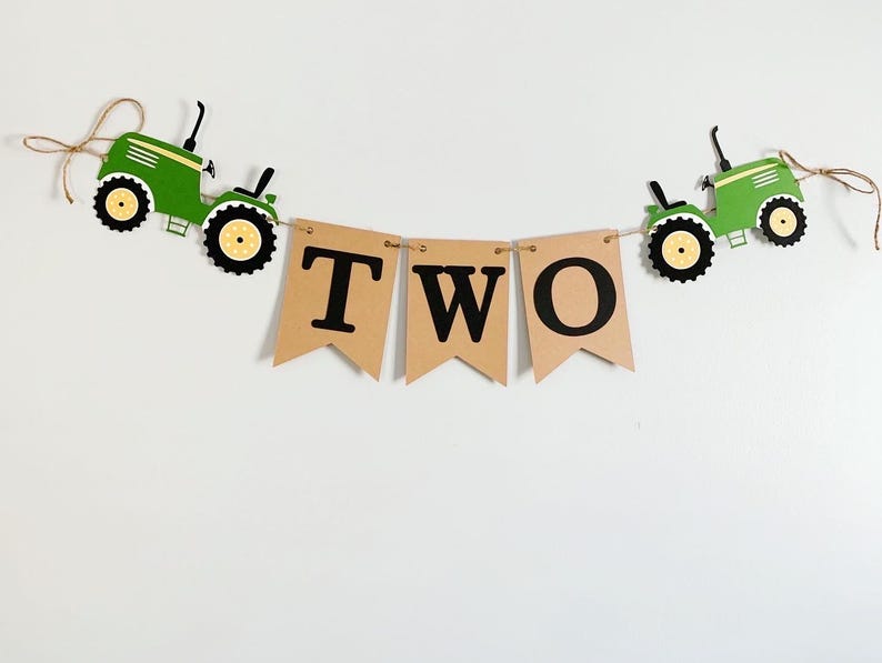 tractor age banner available in various colors to suit your party needs