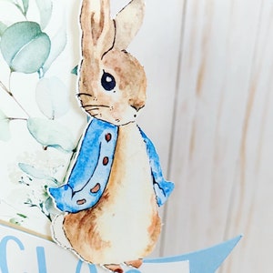 Personalized Peter Rabbit 1st Birthday Cake Topper, Baby Shower, Pink image 4