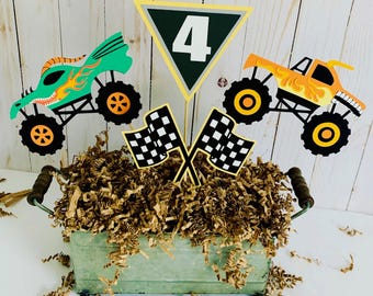 Monster Jam Trucks Birthday Party Centerpieces Decorations, Grave Digger, Megalodon, El Toro Loco, Dragon, Tornado, Monster Jam Cake Topper