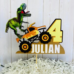 El Toro Loco Monster Truck with T-Rex dinosaur cake topper
