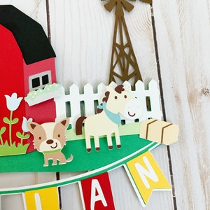 tractor and barn cake topper, barnyard birthday decorations, farm animals decorations, old macdonald had a farm baby shower cake topper image 4